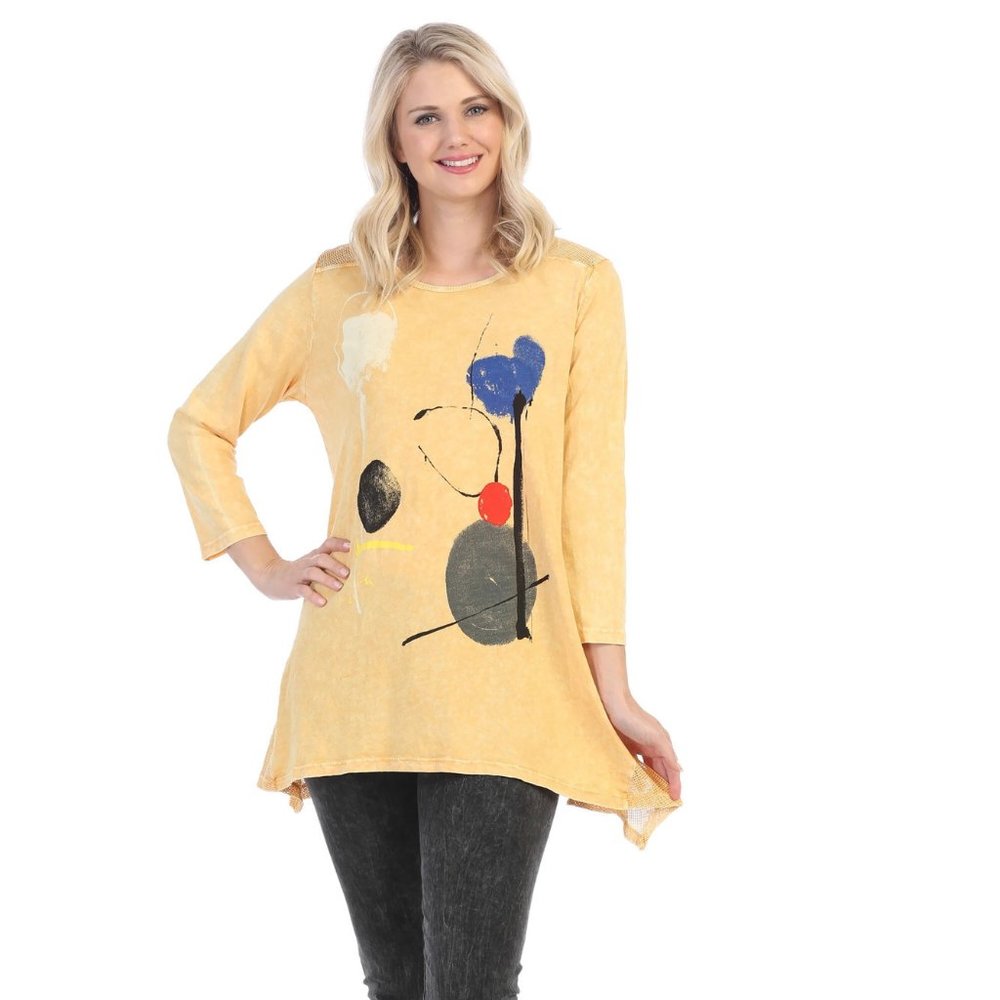 jess & Jane  Strolling Mineral Washed Mesh Contrast Cotton Tunic